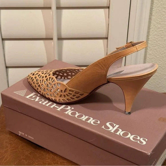 Vintage Evan-Picone NEW IN BOX Peach/Tan Lattice Leather Heels Size 10M - Picture 3 of 10